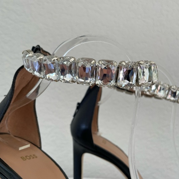 Boss Janet High-Heeled Sandals in Nappa Leather with Rhinestone Strap Size 38 - Picture 3 of 13